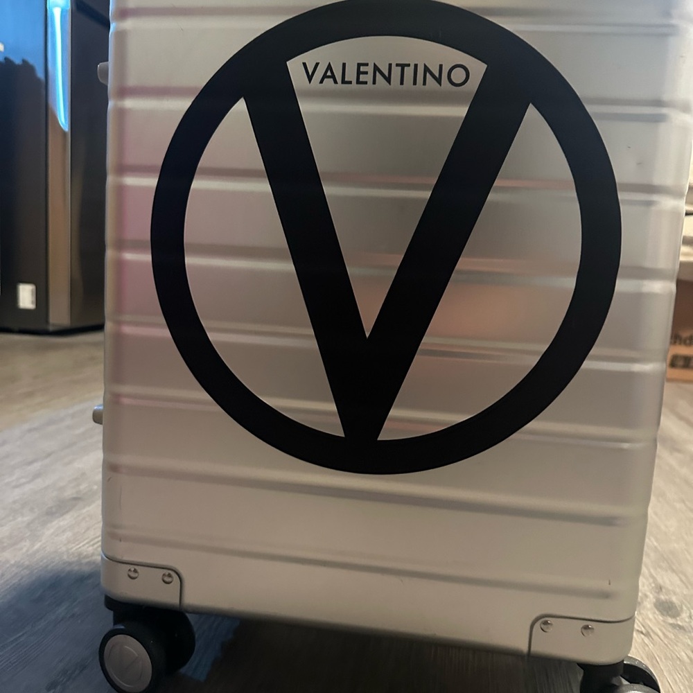 Valentino Metallic Silver Luggage with Black Logo